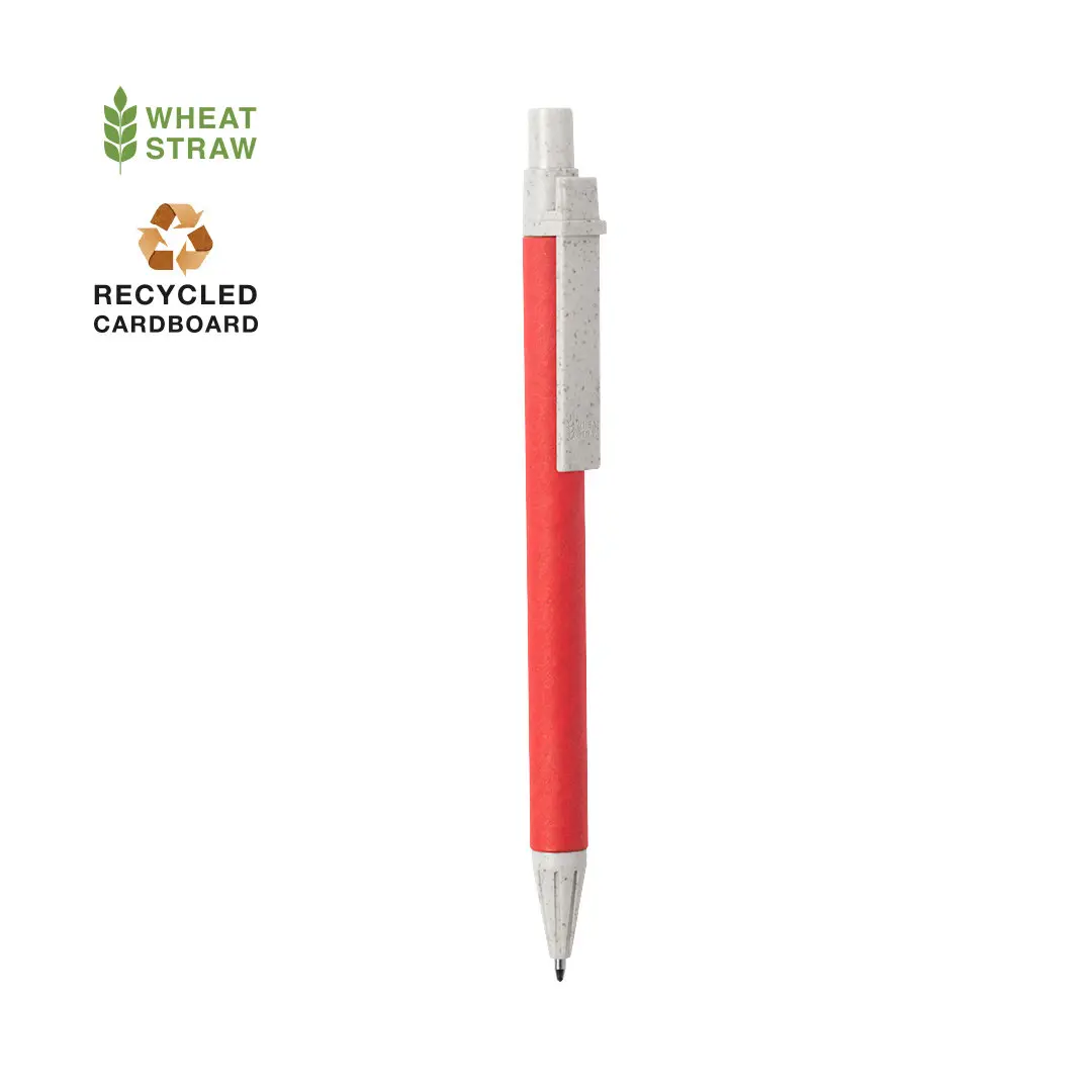 Bolígrafo ecológico rojo fabricado con paja de trigo y cartón reciclado